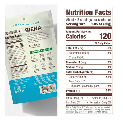 14g 3-Pack 4.75oz Biena Crispy Roasted Edamame Beans Snack Naked No Salt Low Sodium High Protein Snack for Adults