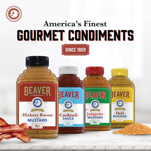 12oz, Beaver Brand Hickory Bacon Mustard Smoky, Bacon-Flavored Spicy Brown Mustard