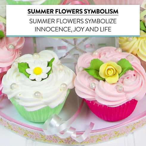 Summer 42 Count 60 Global Sugar Art Blossom, Roses and Leaves Edible Sugar Cake & Cupcake Flowers, Assorted Colors