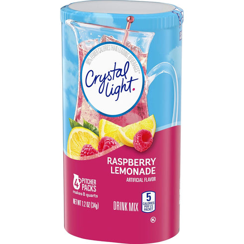 (4 Packets) Crystal Light Raspberry Lemonade Drink Mix Pitcher