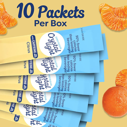 10 Packets, 0.9 oz Crystal Light Drink Mix with Caffeine, for Convenient On-the-Go Flavorful Hydration, Citrus Natural
