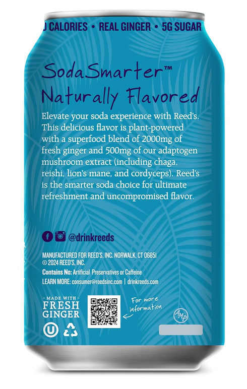 12oz 12-Pack Reed's Berry Bubbly Functional Soda - Organic Ginger, Adaptogen Mushroom Blend, Prebiotics - Cans