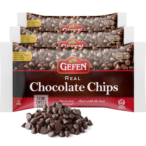 Gefen Vegan Semi Sweet Real Dark Chocolate Chips, Dairy Free 9oz (3 Pack), Great for Baking