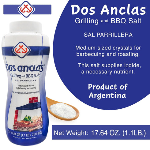 3 Pack, 17.64 Oz (1.1 LB) Dos Anclas Sal Parrillera Rock Salt for Grilling and BBQ, Refined Medium Grain Salt for Meat