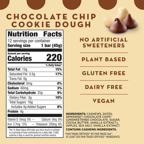 12 19.2 oz Larabar Chocolate Chip Cookie Dough Fruit and Nut Bars, Gluten Free and Vegan, Ct