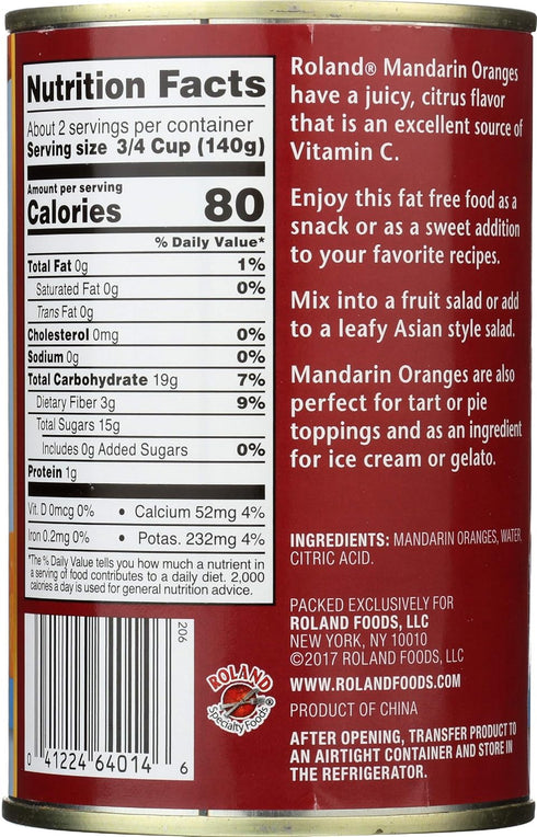 14 Pack 1 Roland Foods Fancy Whole Mandarin Orange Segments in Water, Ounce Can