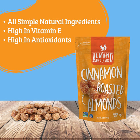 Pack 3, 5 oz Almond Brothers Roasted Almonds - of - Hand Crafted Cinnamon Glazed Roasted Almonds, Gluten-Free, Non-GMO