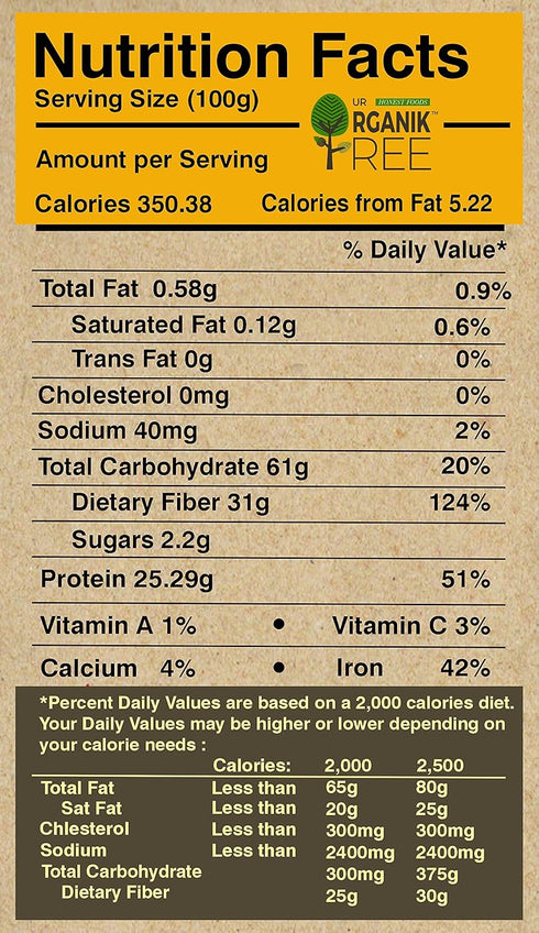 Our Organik Tree 100 500 (17.64 OZ) % organic Masoor Dal / Red Lentil Gms