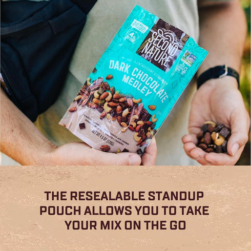 12 oz. (Pack 6) Second Nature Dark Chocolate Medley Trail Mix, Resealable Pouch of Certified Gluten-Free Snack Mix Dark