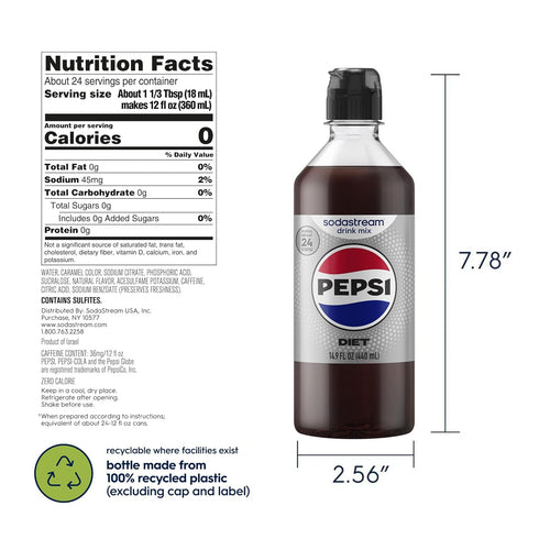 (440ml, Pack 4) SodaStream Diet Pepsi New Pour Bottle Beverage Mix