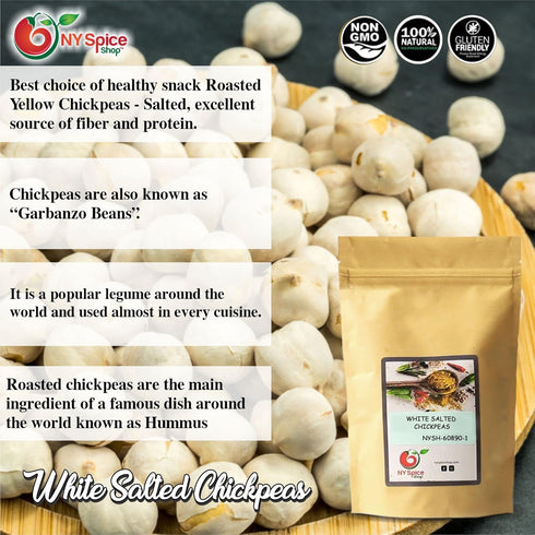 3 NY Spice Shop White Roasted Chickpeas - Pound Crispy Crunchy Dried Chickpeas Roasted - Bulk Healthy Snacks