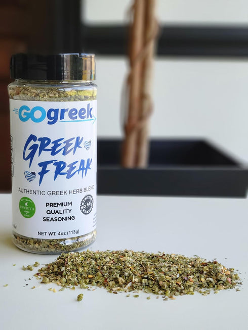 GOGREEK - Greek Freak Herb Blend - Premium Quality Seasoning - Use On: Pork, Chicken, Beef, Vegetables, Fish, Lamb, Salads, Pizza - No Salt - 4oz