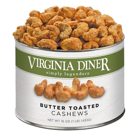 Virginia Diner - Gourmet Natural Butter Toasted Cashews, 16 Ounce Tin of