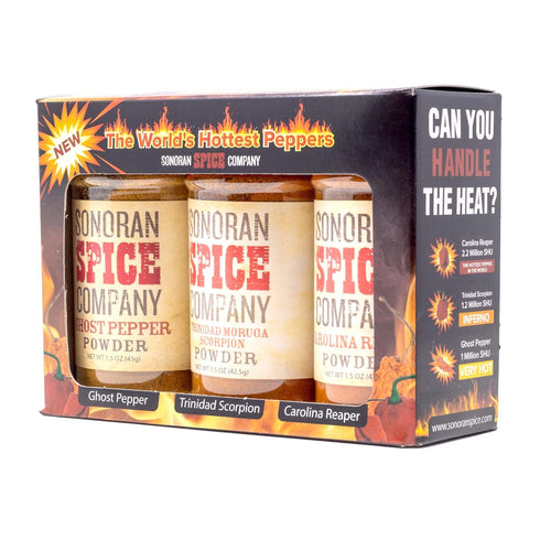 1.5 Oz Sonoran Spice Carolina Reaper, Trinidad Scorpion, Ghost Pepper Powder Gift Box