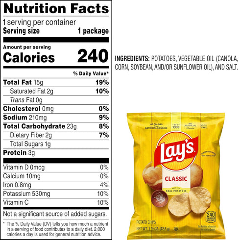 Lay's 1.5 (Pack 64) Potato Chips, Classic, Ounce