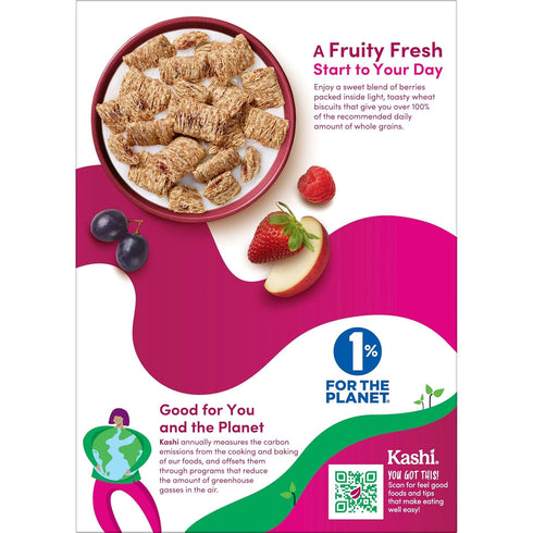 15.6oz (1 Kashi Breakfast Cereal, Vegan Protein, Organic Fiber Cereal, Berry Fruitful, Box Box)