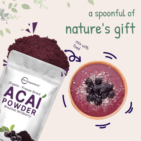 Organic Acai Powder, 8oz | 100% Natural Freeze-Dried Brazilian Wildberry Fruit Powder for Smoothies and Beverages