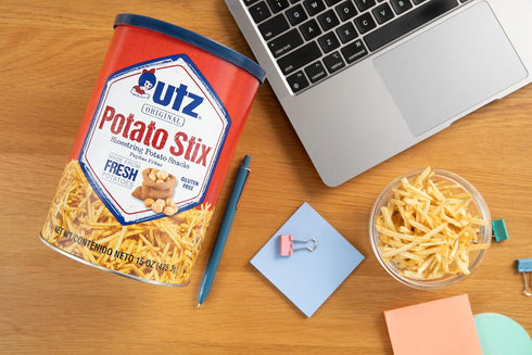15 Oz. Utz Potato Stix, Original Canister Shoestring Potato Sticks Made from Fresh Potatoes, Crispy, Crunchy Snacks