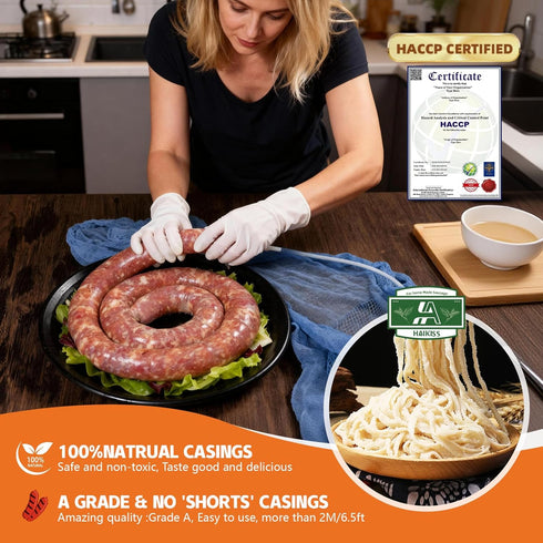 '-12M/39ft,22-24mm Natural Sheep Sausage Casing,Edible Casings for Sausage Making,Grade A,Great for Snack Sticks,Italian