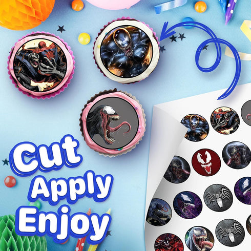 30 Edible Cupcake Toppers with Dark Hero-Inspired Designs | Uncut Wafer Sheet Cake Decorations