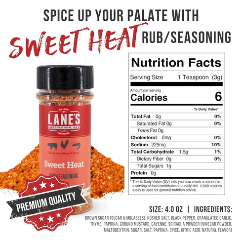 Lane's Sweet Heat Rub Seasoning, All-Natural BBQ Brisket Rub, 4.0 Oz, Made in USA