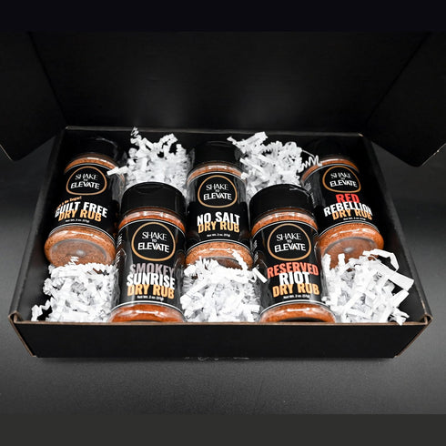 Set 0% 0% (set 5 Shake to Elevate - No Salt BBQ Dry Rub Collection Seasoning Gift Box | No Salt Seasoning | Heart