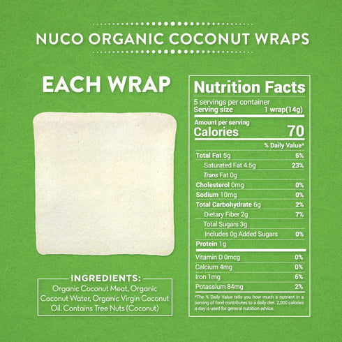 NUCO DUO Certified Organic Coconut Wraps - SHELF STABLE, All Natural, Paleo, Gluten Free, Vegan - 10 Count