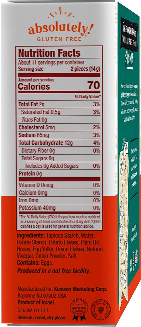 5.29 (Pack 3) Absolutely Gluten Free Toasted Onion Flatbread, All Natural, Kosher, Ounces