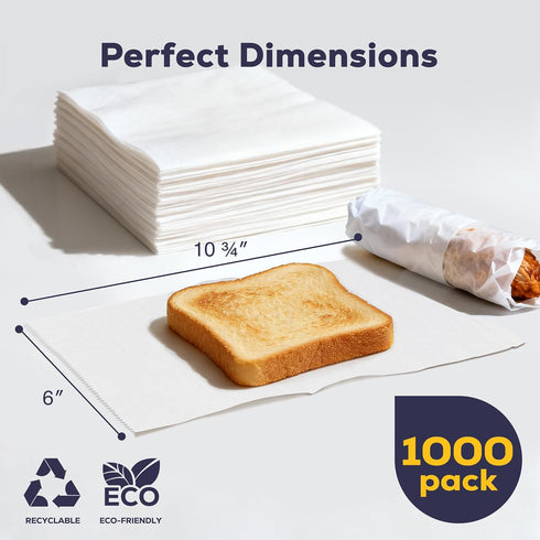 1000 Pack 6 10.75 Inches Fit Meal Prep x Deli Wax Paper Sheets, Interfolded Pop-Up Pre-Cut Deli Wraps, Waterproof