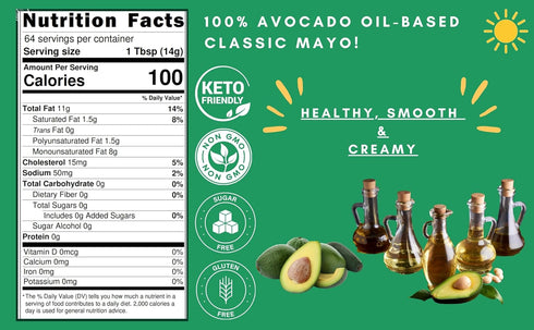 RON DEYMOND 32 oz, Avocado Oil-Based Classic Mayonnaise Keto Friendly, low Carb, Mayo for Sandwiches, Sauces