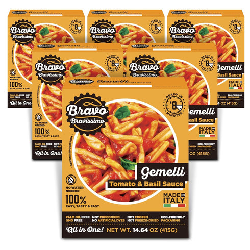 Bravo Bravissimo Gemelli Italian Pasta Meal - Gourmet, Vegan-Friendly, Tomato & Basil