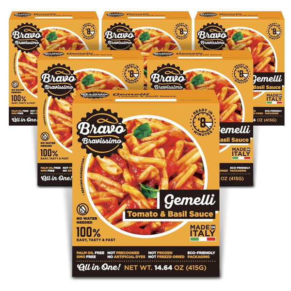 Bravo Bravissimo Gemelli Italian Pasta Meal - Gourmet, Vegan-Friendly, Tomato & Basil