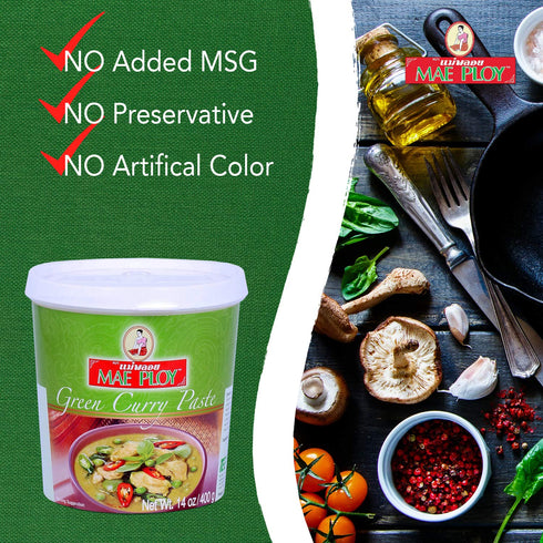 Mae Ploy Green Curry Paste, Authentic Thai Green Curry Paste, 14oz Tub