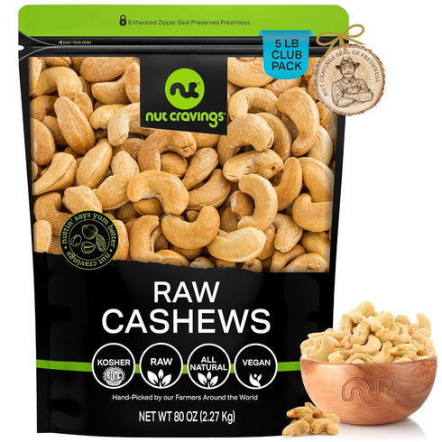 NUT CRAVINGS - Raw Whole Cashews, Unsalted, Shelled, (80oz - 5 LB)