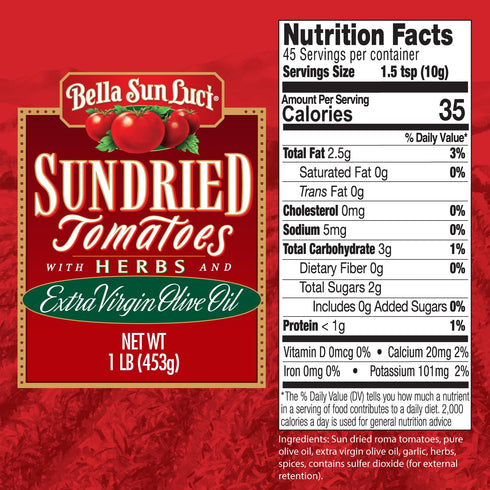 16Oz Packed Bella Sun Luci Sun Dried Tomatoes Halves in Olive Oil, Glass Jar, Premium Mediterranean Italian Style