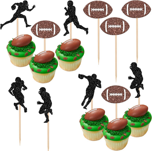 36 PCS Rugby Ball Cupcake Toppers - Football Players Sport Picks for Baby Shower Birthday Party Cake Decorations