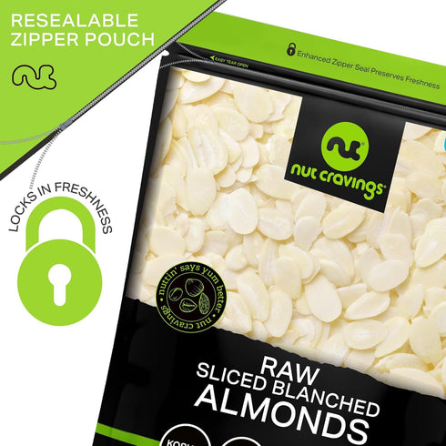 (32oz 2 LB) Packed NUT CRAVINGS - Blanched Sliced Almonds - Raw, - Fresh in Resealable Bag - Nut Snack - Food