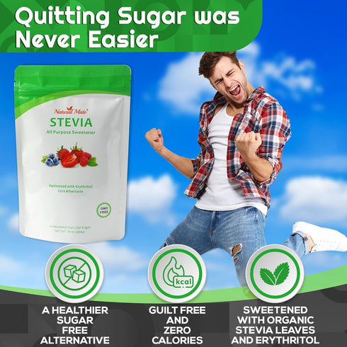 2:1 (1Lb/16OZ, Pack 3) Natural Mate Zero Calorie Sweetener - Organic Stevia Granular Powder Blended with Erythritol