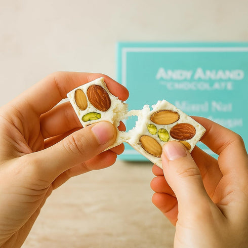 (7 Oz) ANDY ANAND CHOCOLATIER Nougat Candy With Nuts - Gluten Free Mixed Nut Soft Brittle, Made with Wildflower Honey