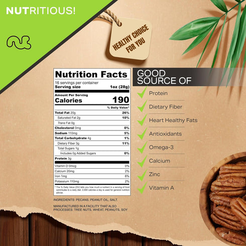 (16oz 1 LB) Packed NUT CRAVINGS - Pecans Halves, Roasted & Salted, No Shell - Fresh in Resealable Bag - Healthy Protein