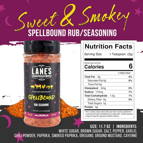 Lane's Spellbound Pork Rub Seasoning - Premium Sweet & Smoky Pork Butt, Rib & Chicken Rub | Gluten Free, No MSG - 11.7oz