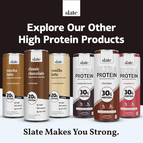42g 1g 190 2g 15 oz, 12 Slate Milk - Ultra Protein Shake - Chocolate - Protein, Sugar, Calories, Net Carbs - Lactose