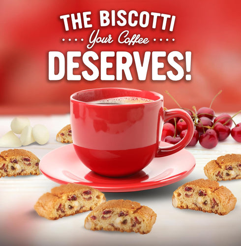 Cooper Street Twice Baked Cherry White Chip Biscotti Cookies - Light and Crispy Coffee Cookie Bites, 5oz