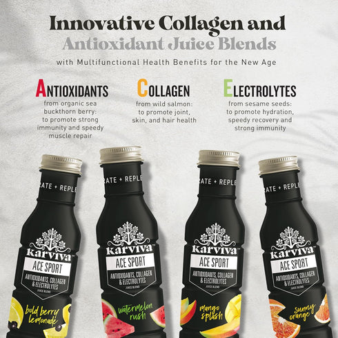 (6 12 oz Karviva ACE Collagen Juice, Healthy Joints, Skin & Hair, Antioxidant-Rich Berries, Marine Collagen, Natural
