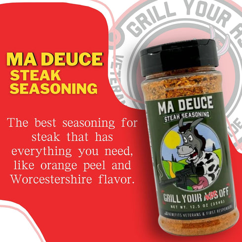 Ma Deuce Steak Seasoning by Grill Your As Off, 12.5 oz - BBQ & Grill Seasoning for Steaks, Burgers