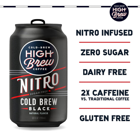 10 Oz, (Pack 12) High Brew Coffee, Nitro Black, Cold Brew Coffee, Sugar Free, Dairy Free, Fl Ready-To-Drink