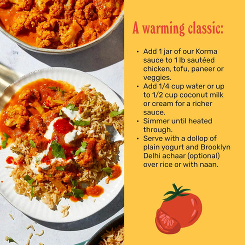 Simmer 12oz Brooklyn Delhi - Coconut Cashew Korma - Indian Sauce with Cashew Cream and Warming Spices - Mild Enough