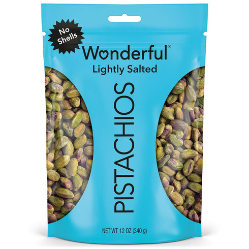 Wonderful Pistachios No Shells, Lightly Salted Nuts, 12 Ounce Resealable Bag, Protein