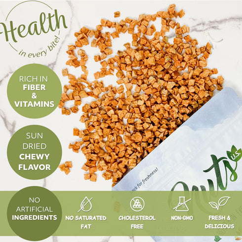 Packed (4 LBS) NUTS U.S. - Dried Apple Dices | Freshly Peeled and Cored | No Added Sugar | Chewy Texture | Non-GMO |