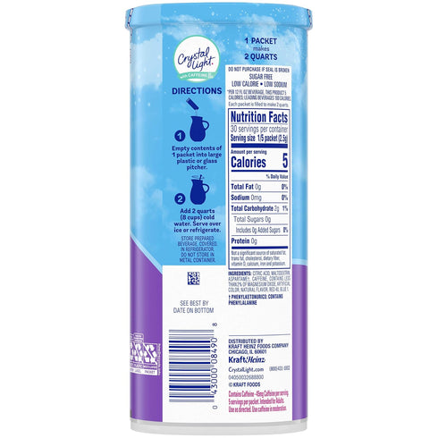 72 Count Packets Crystal Light Sugar-Free Energy Grape Naturally Flavored Powdered Drink Mix Pitcher